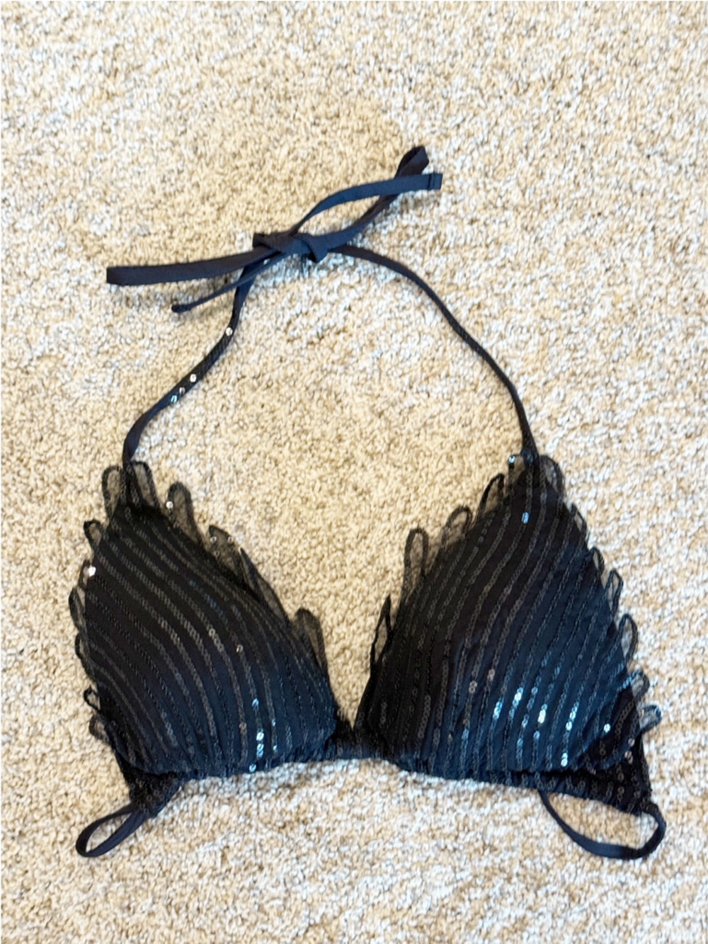 🖤 La Perla black sequin bikini top — Italian luxury swimwear size M